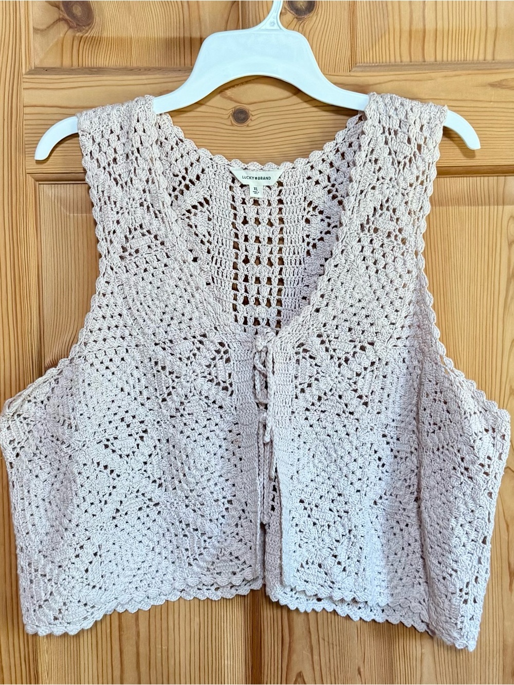 Lucky Brand Crochet Knit Sleeveless Tank in Pale Pink